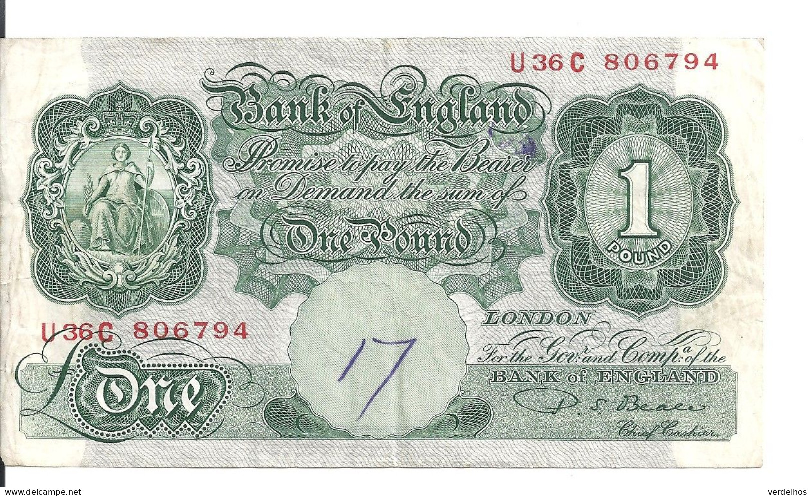 ROYAUME-UNI 1 POUND ND1949 VF P 369 B - 1 Pond