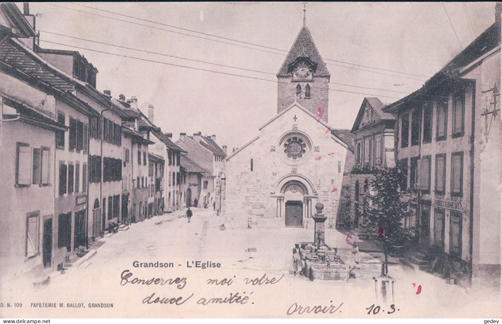 Grandson VD, Lavandières à La Fontaine Et Eglise (8.7.1902) - Grandson