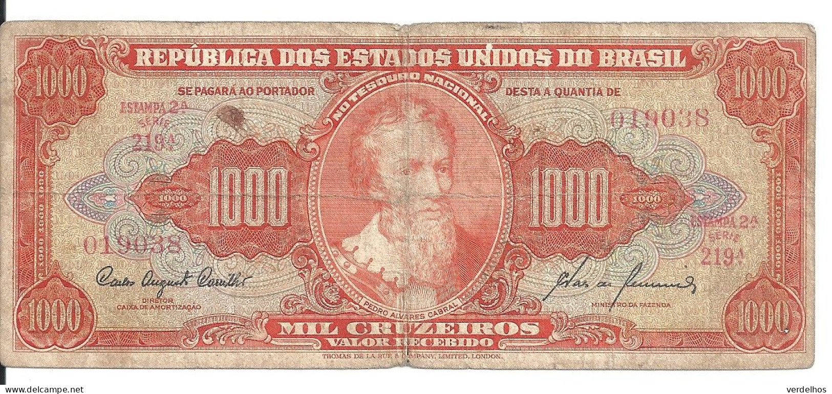 BRESIL 1000 CRUZEIROS ND1963 VG+ P 181 - Brazilië