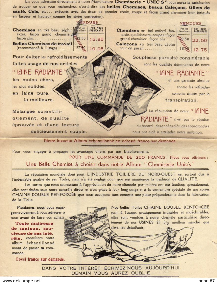 BEAU  DOCUMENT SUR TEXTILE ET HABILLEMENT 1924 (sur 4 Scans) TB A VOIR - 1900-1940