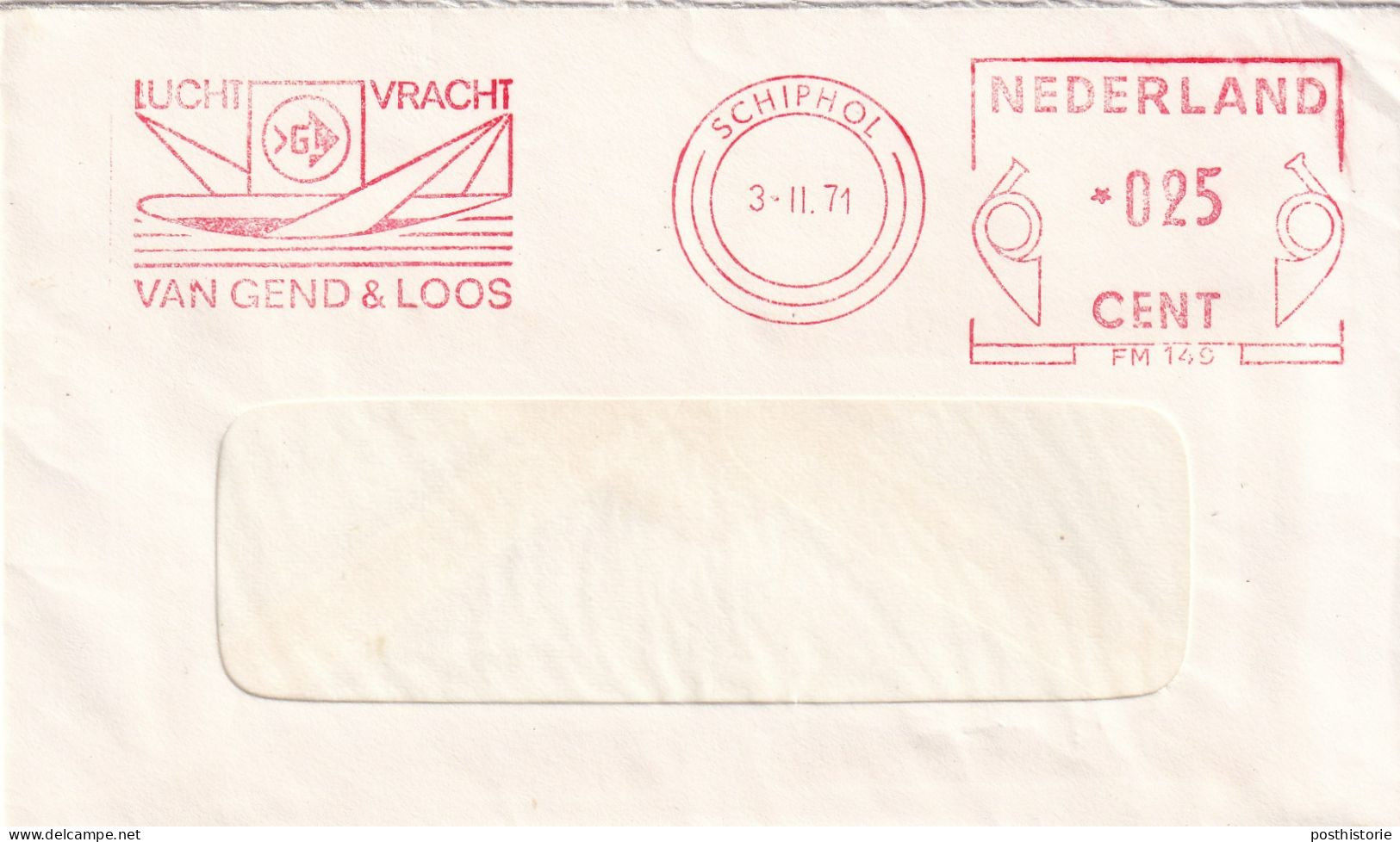 Envelop 3 Feb 1971 Schiphol Rood Frankering Van Gend En Loos - Poststempels/ Marcofilie