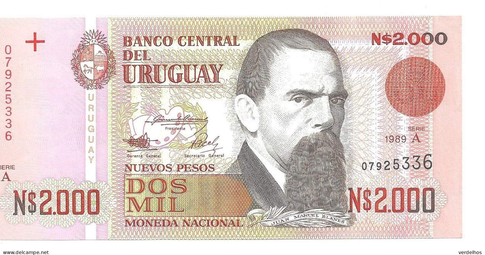 URUGUAY 2000 NUEVOS PESOS 1989 UNC P 68 - Uruguay