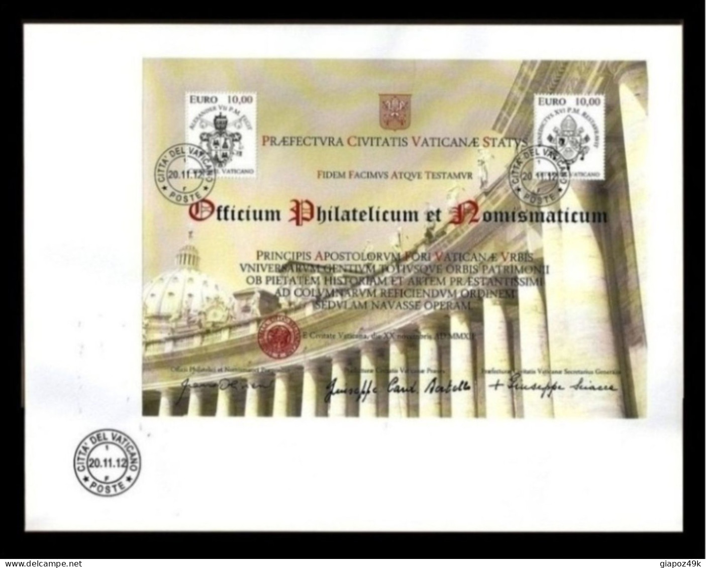 ● VATICANO 2012 ● FDC Restauro Del Colonnato Di Piazza San Pietro ● Foglietto ● Emissione Fuori Abbonamento ● - Cartas & Documentos
