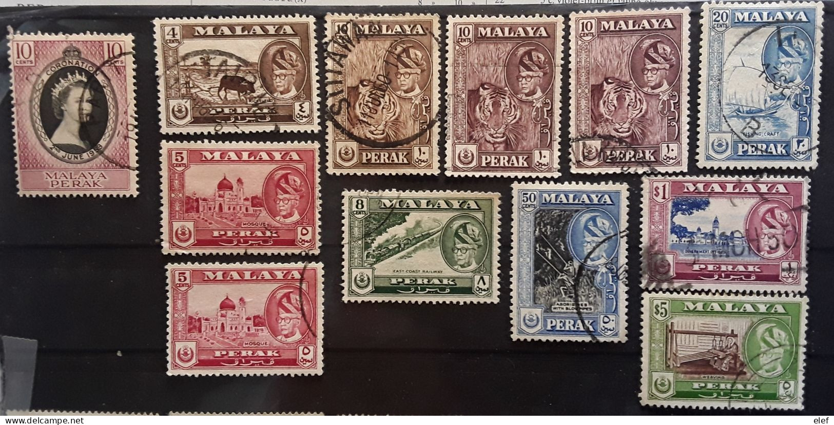 MALAYA PERAK 1948 - 1961, 12 Timbres Avec Nuances Entre  Yvert No 73 - 110 , Obl VFU , TB - Perak