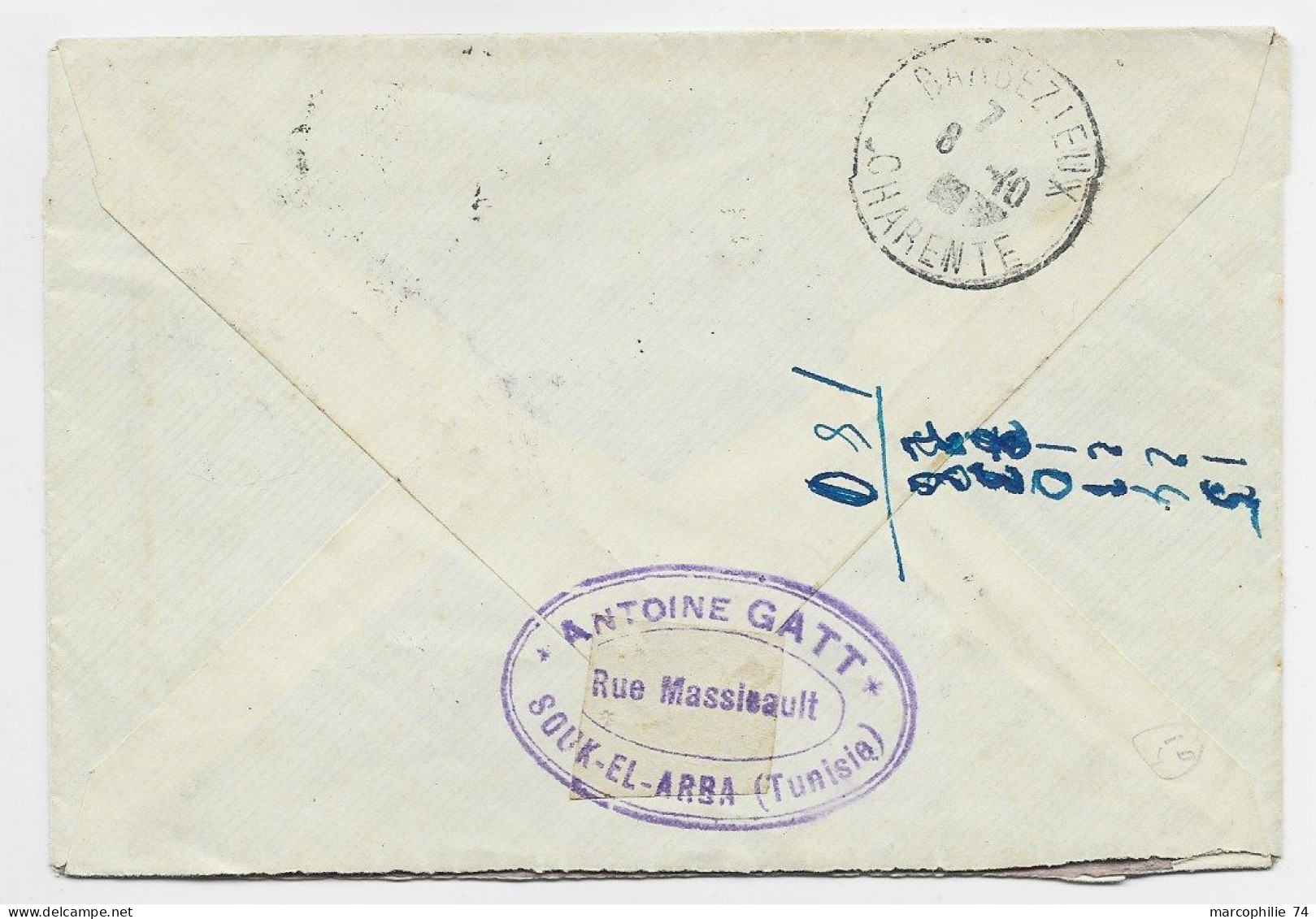 TUNISIE 5C BANDE DE 3 LETTRE COVER SOUK EL ARBA 30.9.1919 TUNISIE - Briefe U. Dokumente