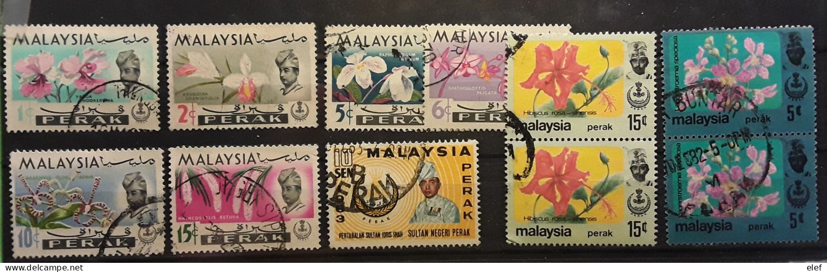 MALAYSIA MALAYA PERAK Sultan Idris Shah , 11 Timbres  Fleurs Flowers Dont 2 Paires , Obl VFU , TB - Perak