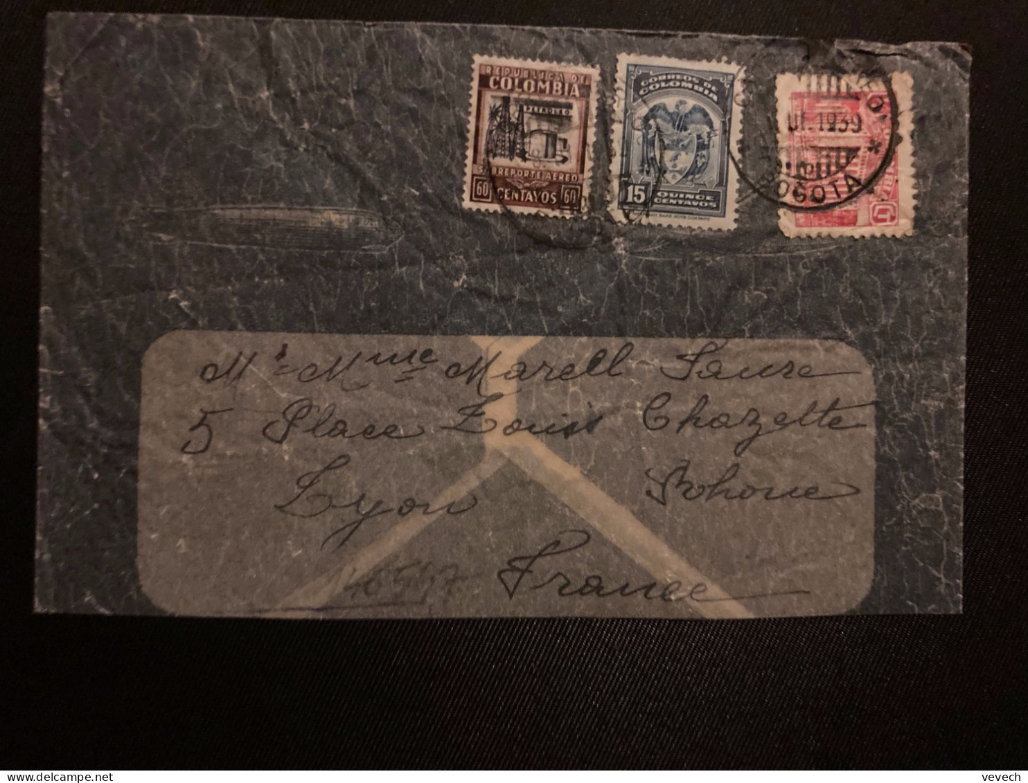 LETTRE Pour La FRANCE TP 60c + 15c + 1/2 OBL.? AUT 1939 BOGOTA + TP 1c - Colombia