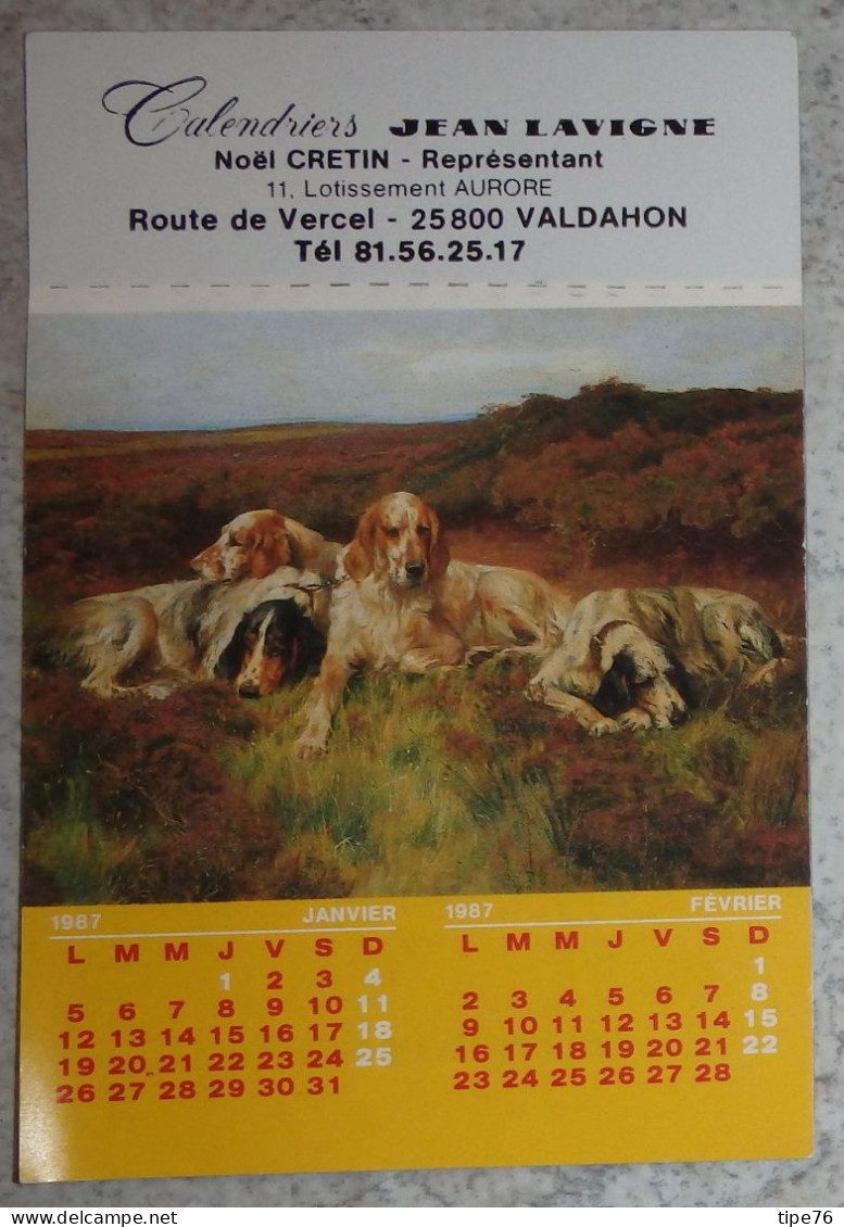 Petit Calendrier Poche 1987 Chien Chasse épagneul  Valdahon Doubs - 12 Pages - Small : 1981-90