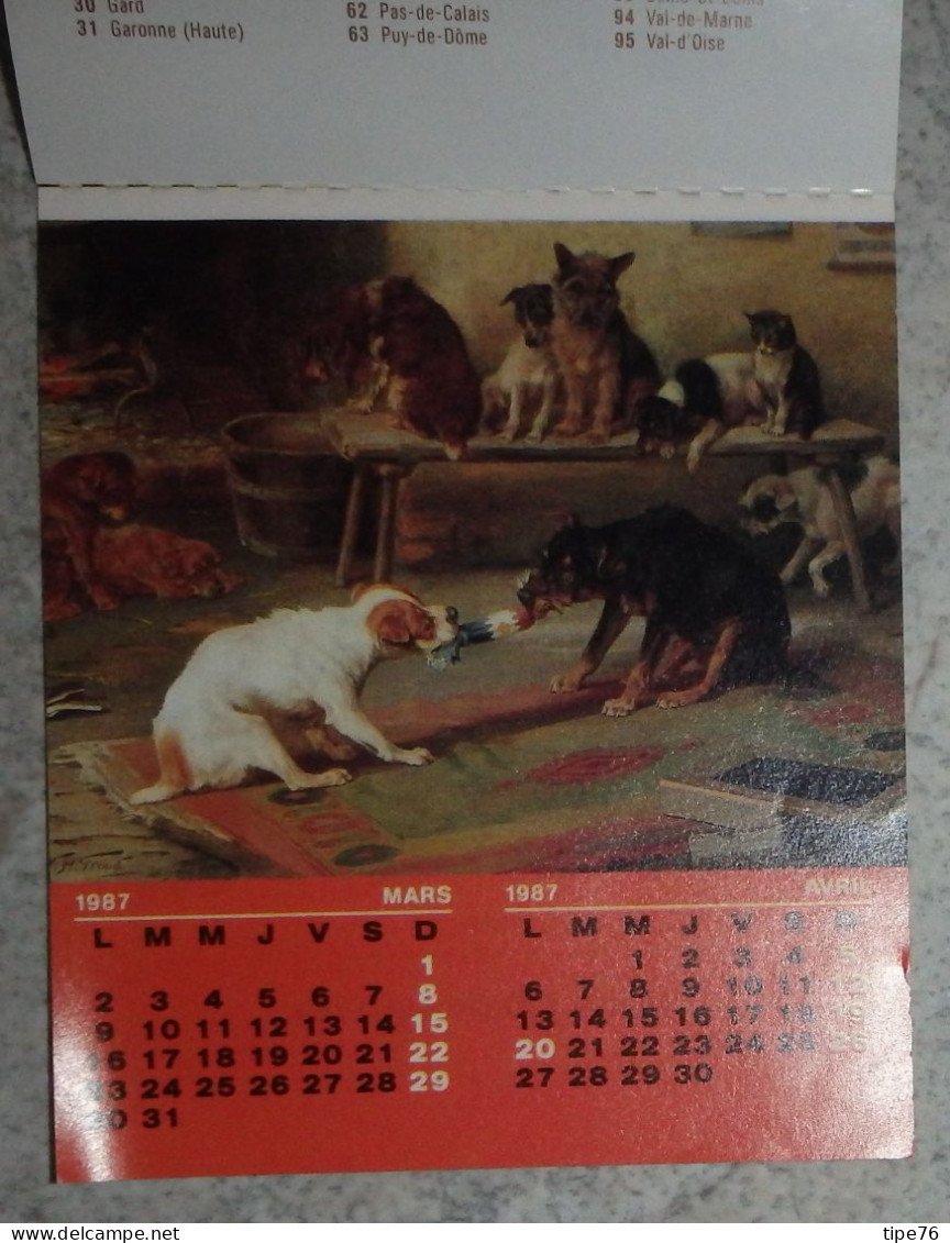 Petit Calendrier Poche 1987 Chien Chasse épagneul  Valdahon Doubs - 12 Pages - Small : 1981-90