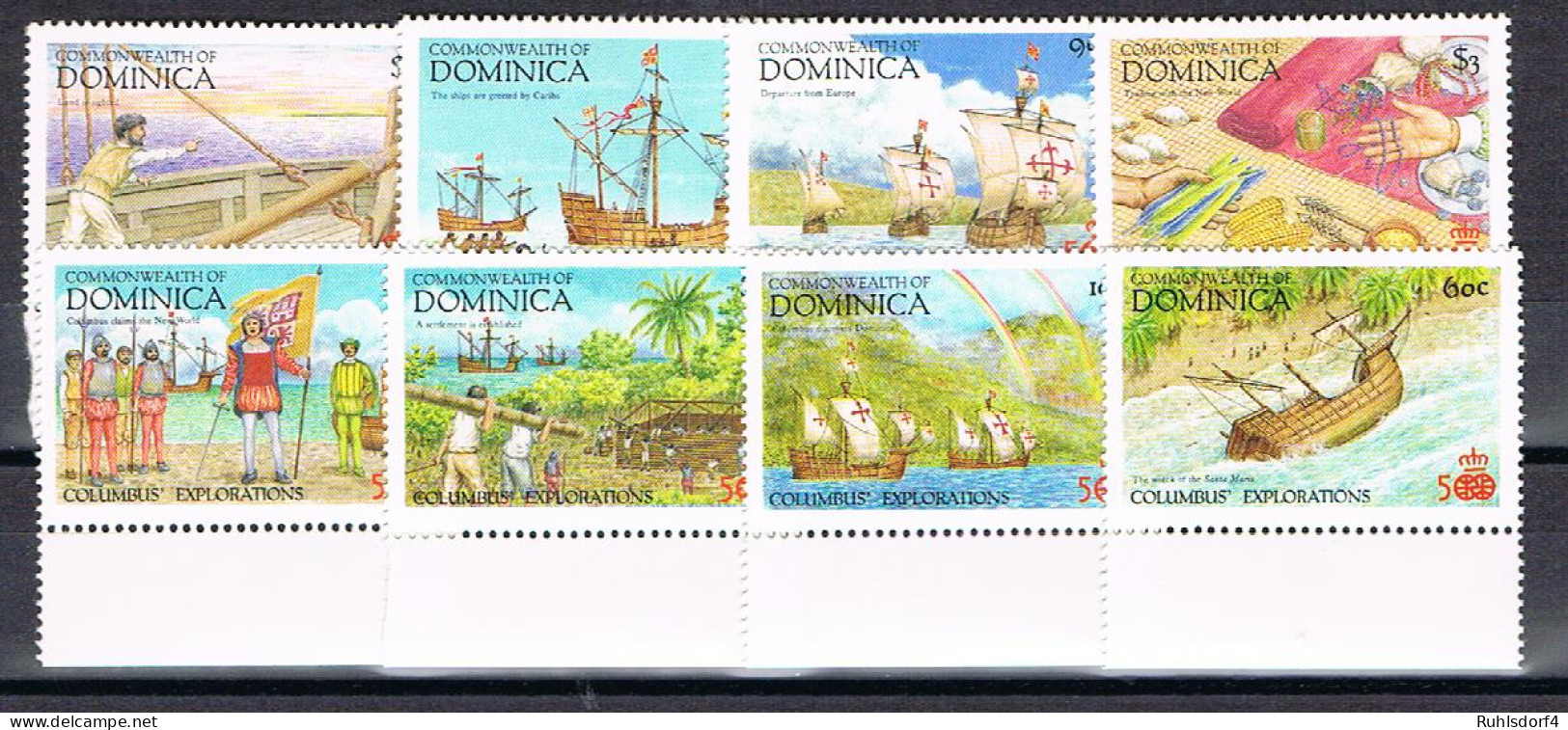 Dominica "Columbus Entdeckt Dominica" Satz + Block - Marítimo