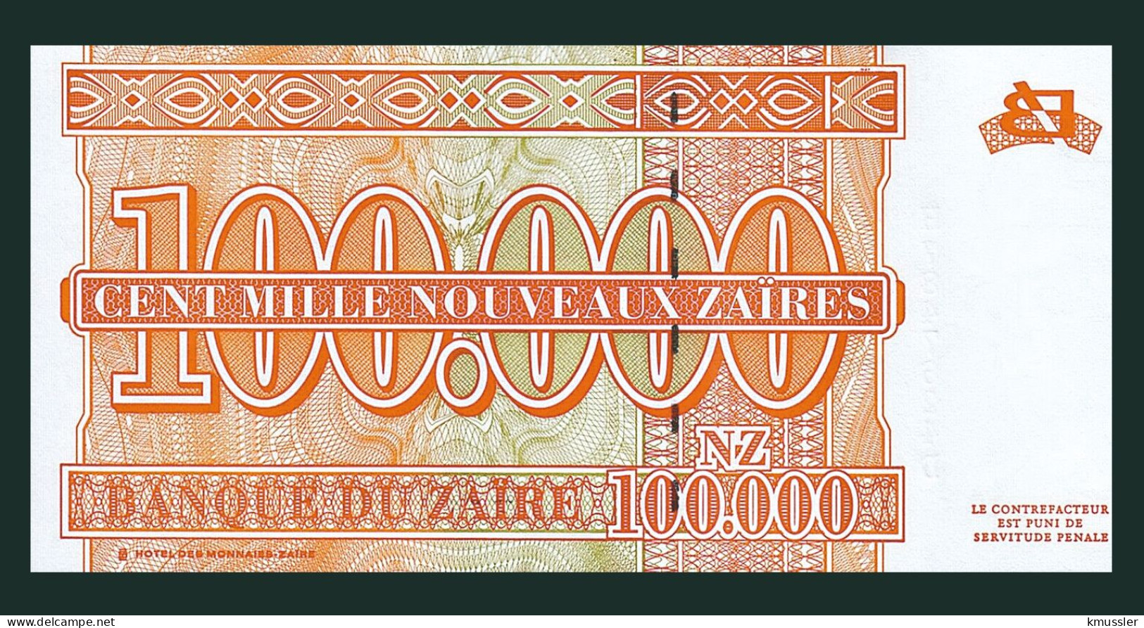 # # # Banknote Zaire 100.000 Zaires 1995 (P-77) HDMZ UNC # # # - Zaire