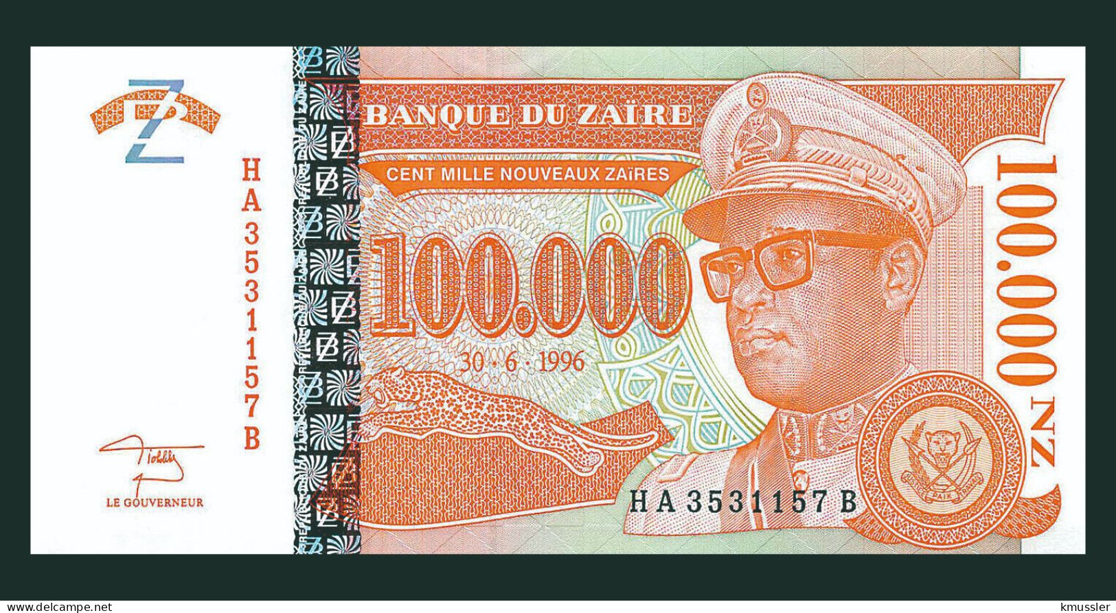 # # # Banknote Zaire 100.000 Zaires 1995 (P-76) G-D UNC # # # - Zaire