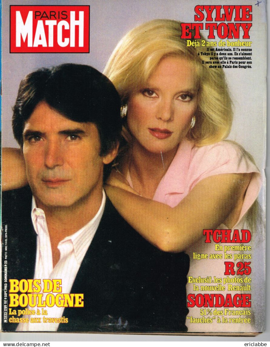 PARIS MATCH N°1789 Du 9 Septembre 1983 Sylvie Vartan Et Tony - Tchad - R25 - Bois De Boulogne - Informations Générales