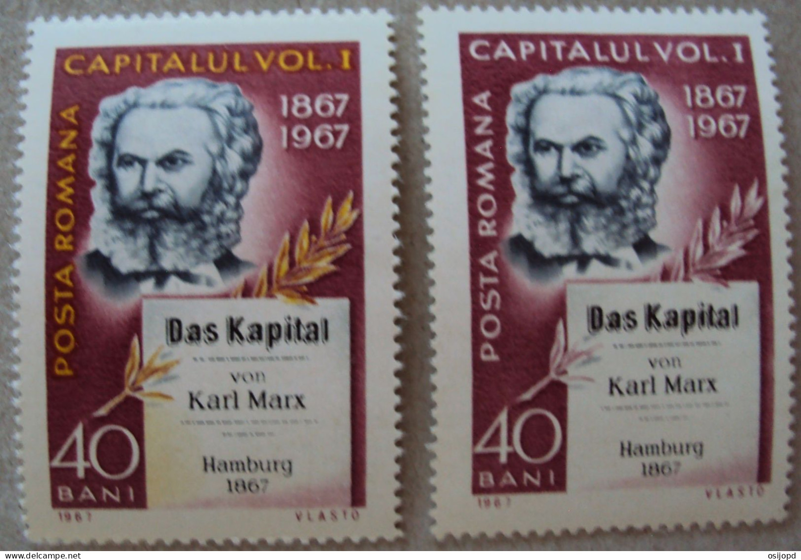 Rumänien, 1967, Das Kapital, K. Marx, Abart, Gelbe Farbe Fehlt, Rechte Marke, Postfrisch - Abarten Und Kuriositäten