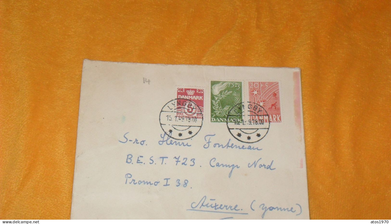 ENVELOPPE ANCIENNE DE 1949../ CACHETS LYNGBY DANEMARK POUR AUXERRE FRANCE + TIMBRES X3 - Lettres & Documents