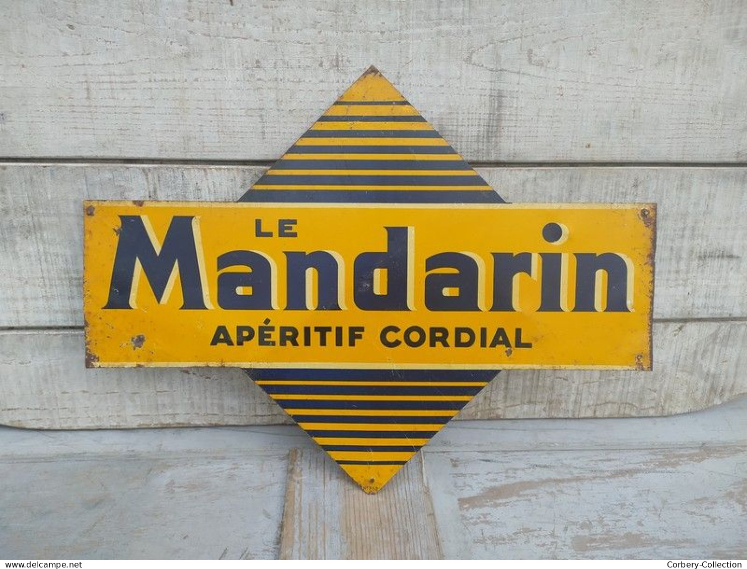 Ancienne Plaque Tôle Publicitaire Double Face Le Mandarin Apéritif Cordial - Liquore & Birra