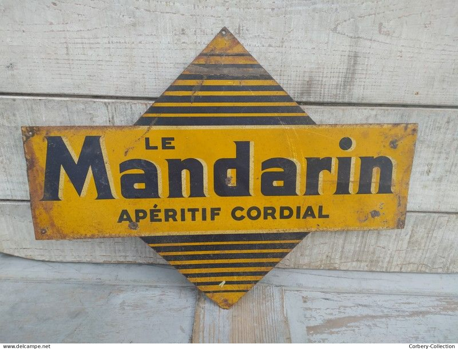 Ancienne Plaque Tôle Publicitaire Double Face Le Mandarin Apéritif Cordial - Liquor & Beer