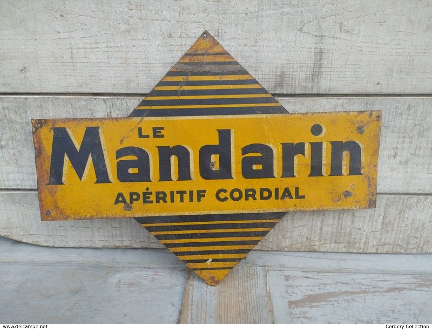 Ancienne Plaque Tôle Publicitaire Double Face Le Mandarin Apéritif Cordial - Schnaps & Bier