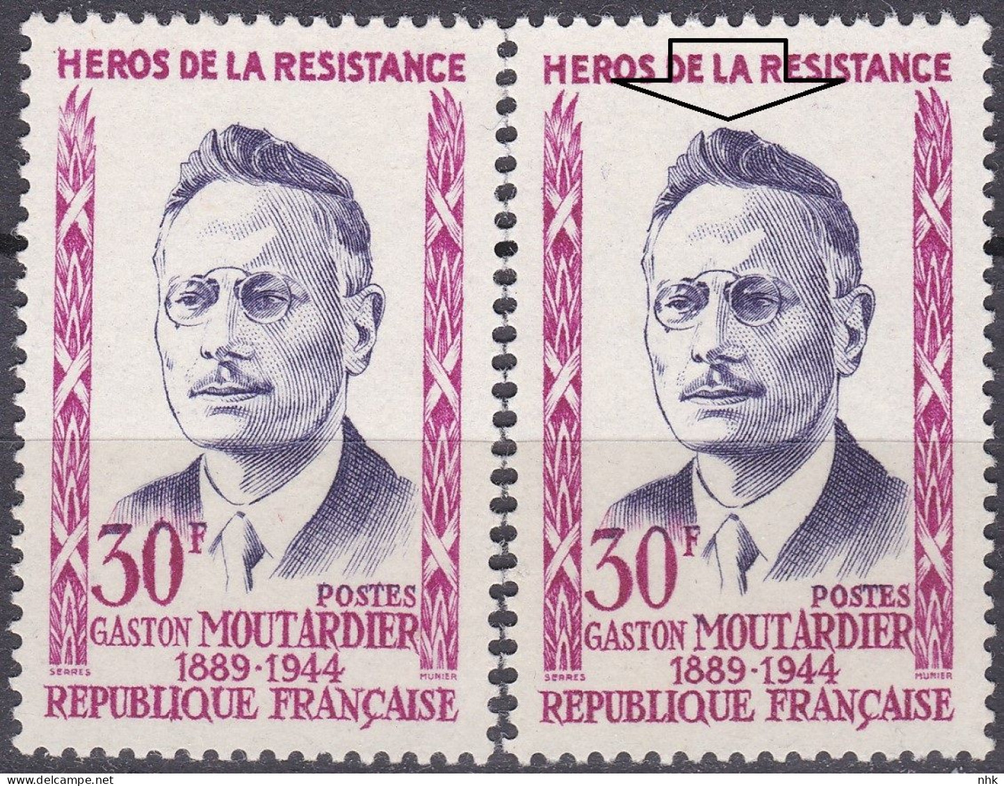 18184 Variété : N° 1202  Gaston Moutardier Double-frappe Partielle Du Violet + Normal ** - Ongebruikt