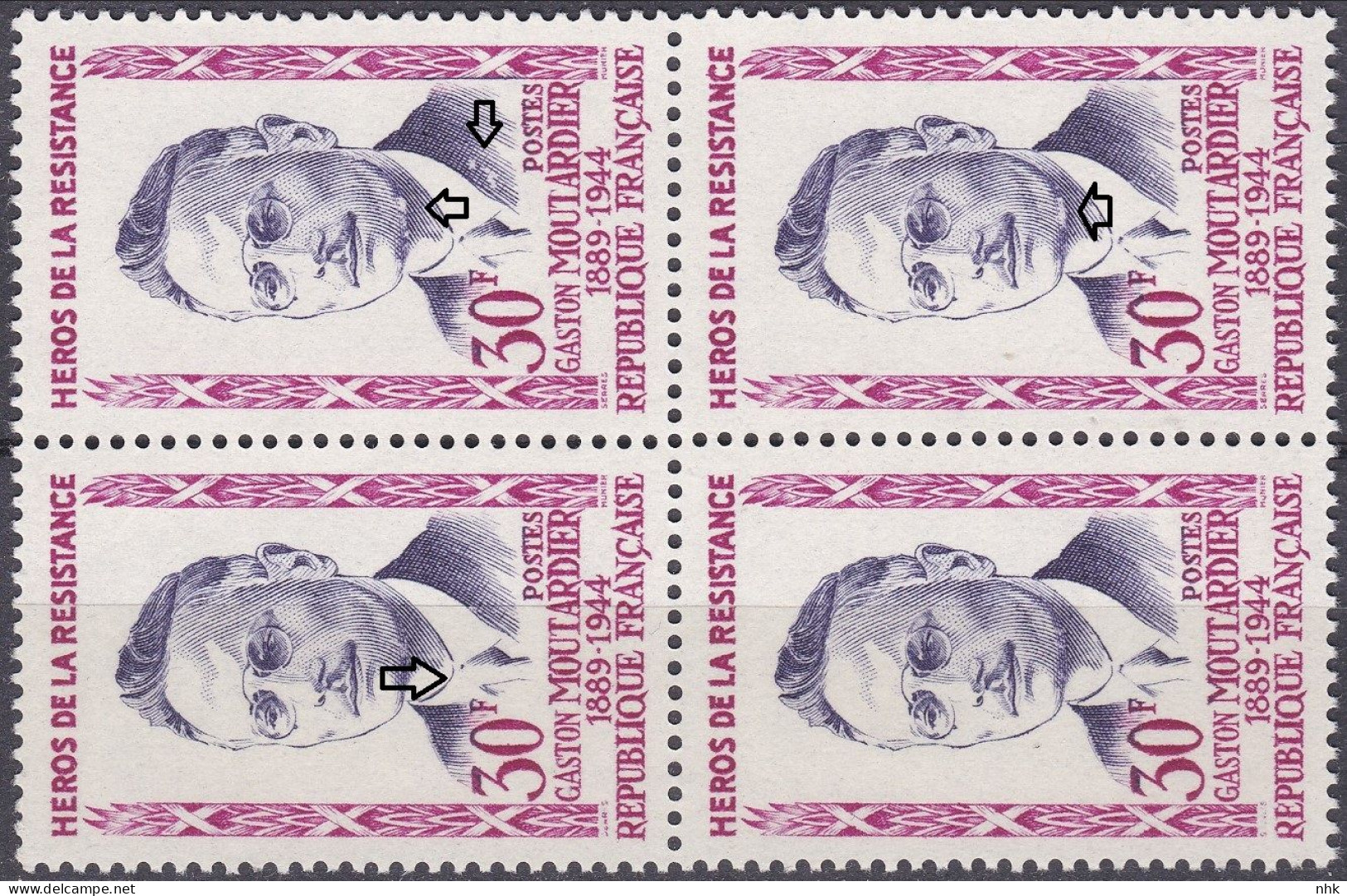 18186 Variété : N° 1202  Gaston Moutardier Blessure Au Menton + Veste Trouée + Cravatte Effacée + Normal Se Tenant ** - Unused Stamps