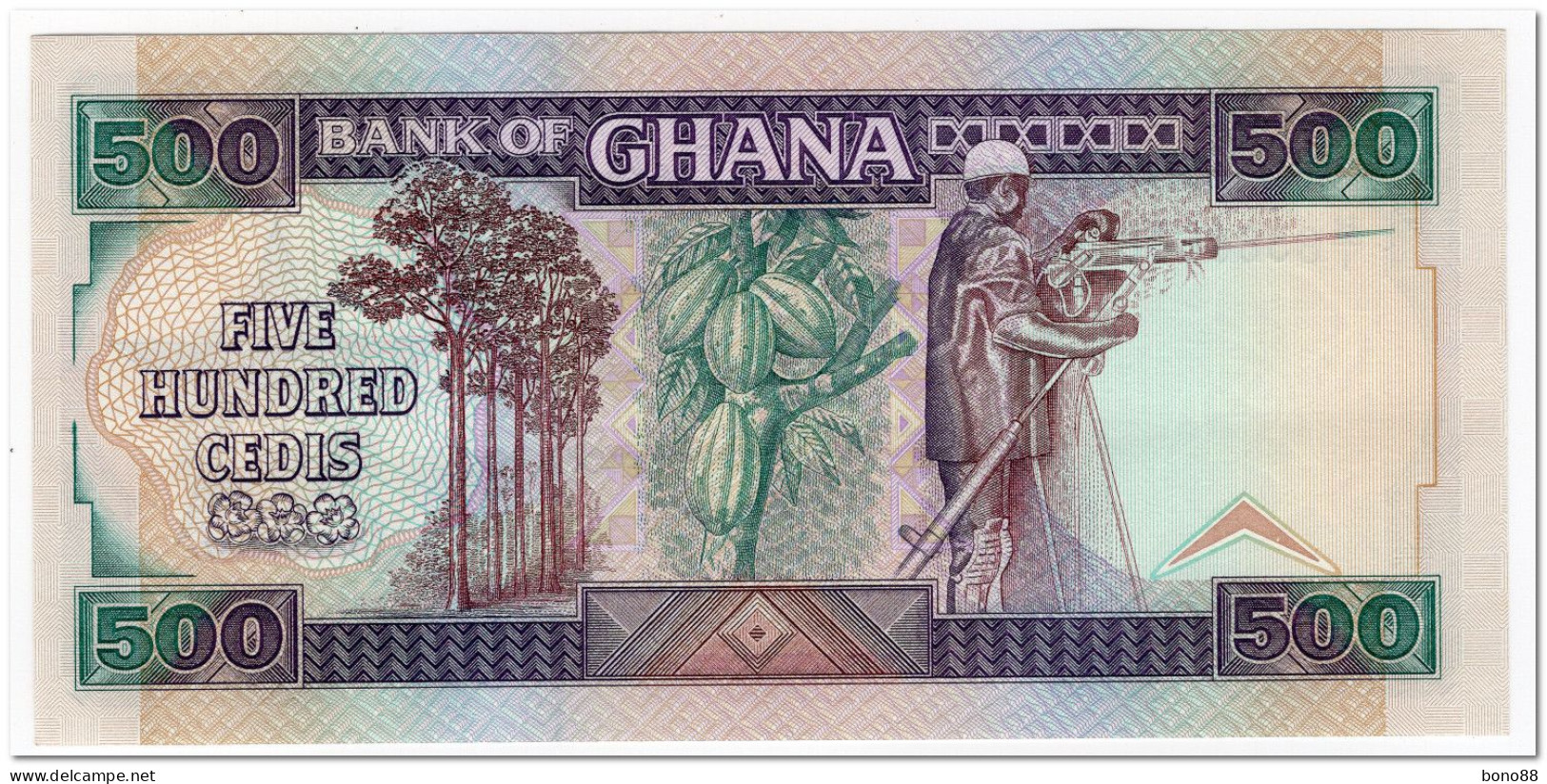 GHANA,500 CEDIS,1989,RADAR SERIAL NUMBER,P.28b,UNC - Ghana