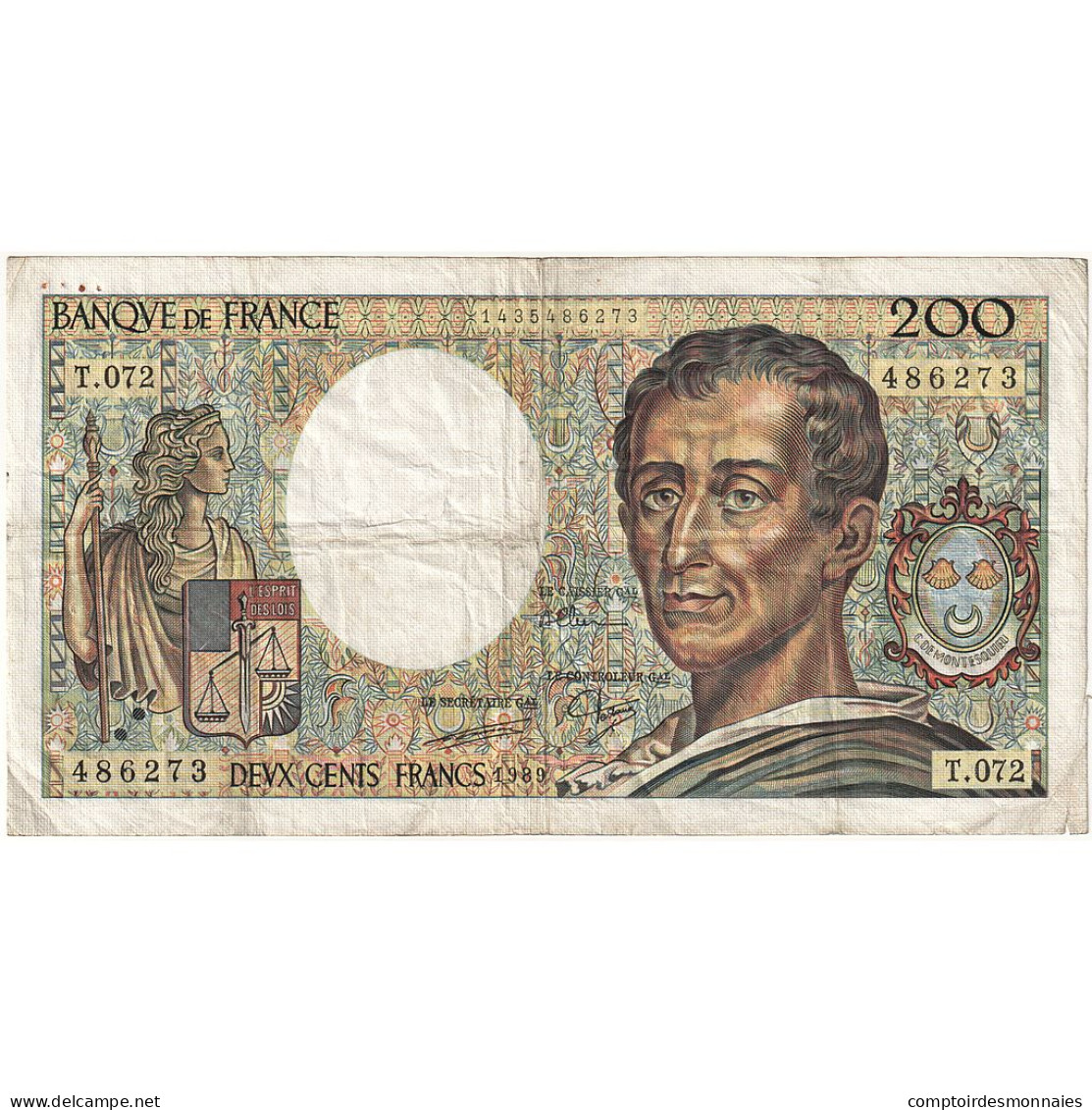 France, 200 Francs, Montesquieu, 1989, T.072, TB+, Fayette:70.09, KM:155c - 200 F 1981-1994 ''Montesquieu''