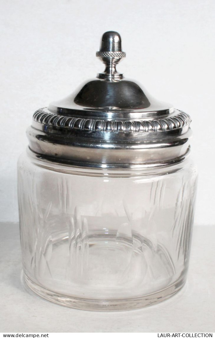 ANCIEN POT CONFITURIER SUCRIER SAUPOUDREUSE En VERRE Et METAL ARGENTÉ + CUILLERE / ART DE LA TABLE & DECORATIF (1102.28) - Autres & Non Classés