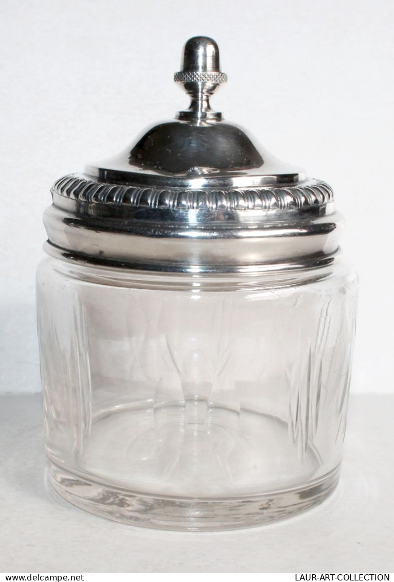 ANCIEN POT CONFITURIER SUCRIER SAUPOUDREUSE En VERRE Et METAL ARGENTÉ + CUILLERE / ART DE LA TABLE & DECORATIF (1102.28) - Altri & Non Classificati