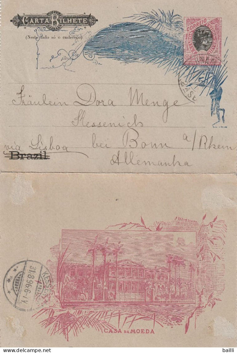 Brésil Entier Postal Carte Lettre Illustré Pour L'Allemagne 1896 - Postal Stationery