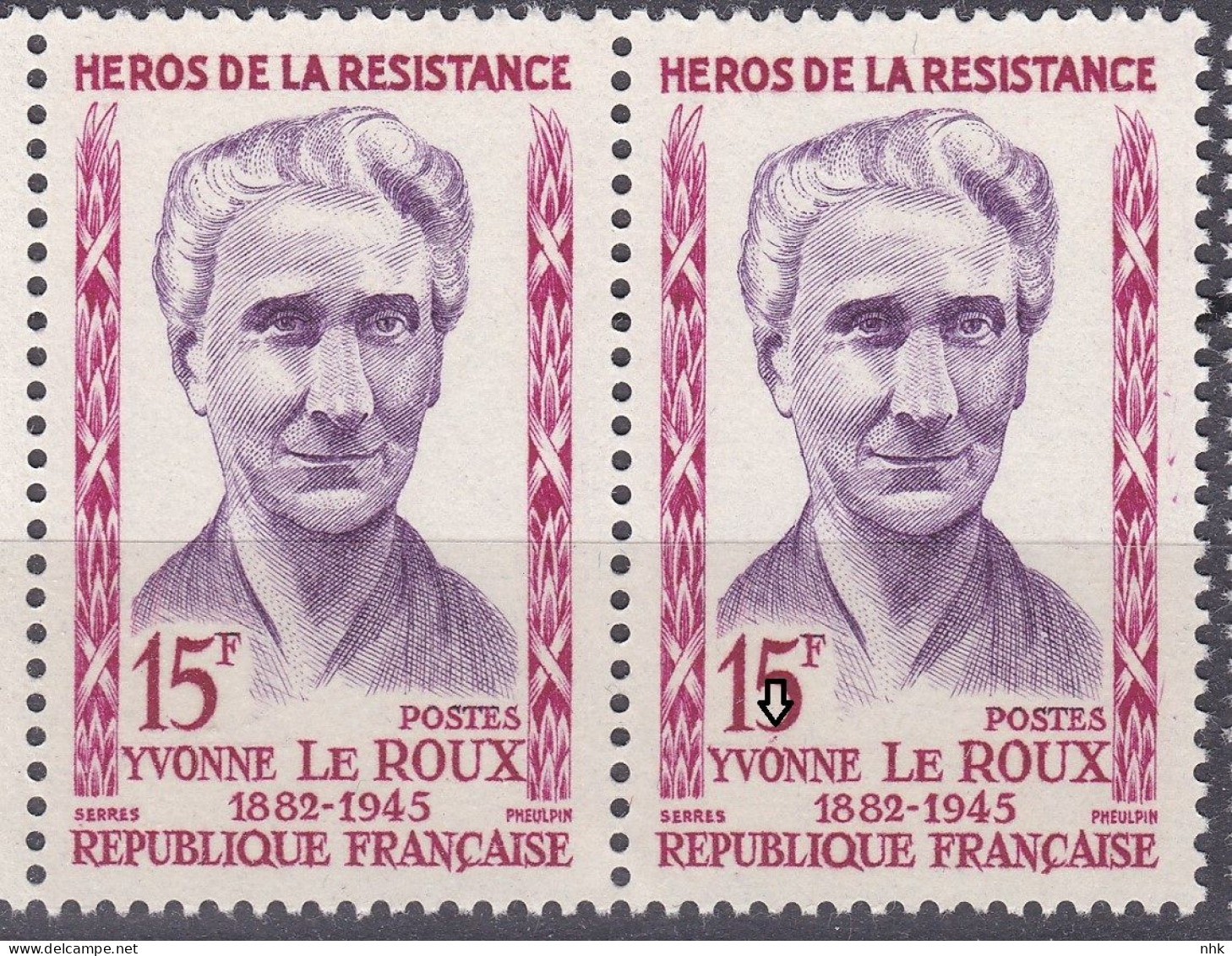 18193 Variété : N° 1199 Yvonne Le Roux Accent Sur Le O De Yvonne Tenant à Normal ** - Unused Stamps