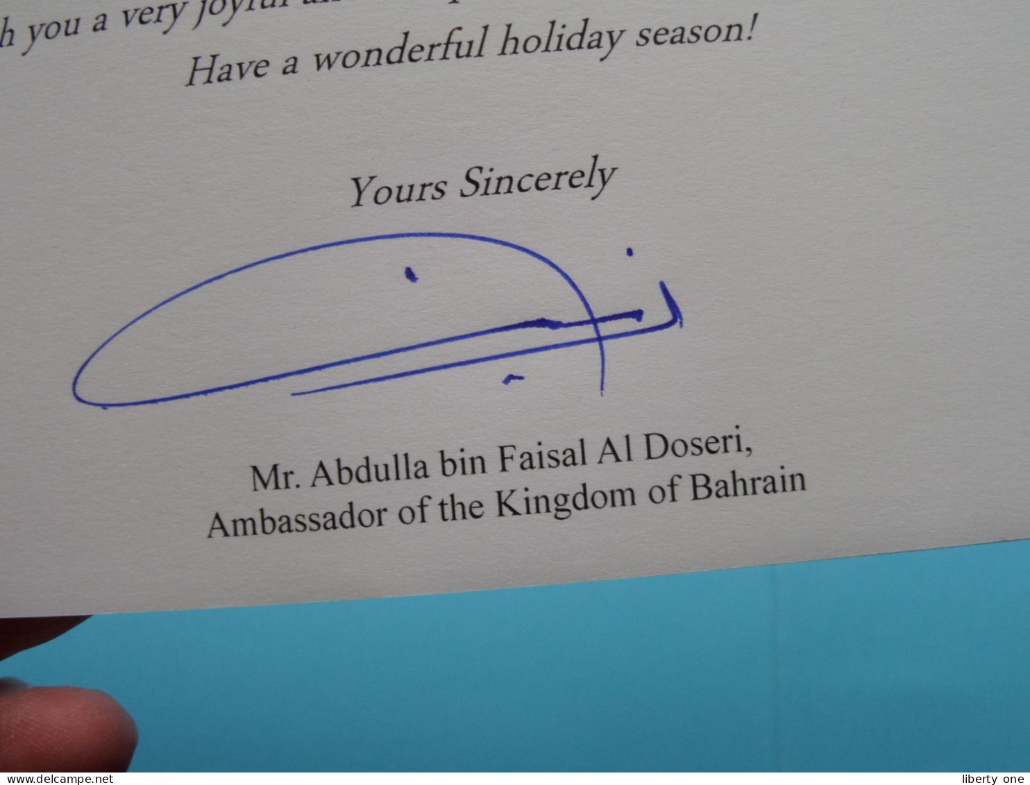 Mr. Abdulla BIN FAISAL AL DOSERI Ambassador Of The Kingdom Of BAHRAIN Brussels ( Happy New Year Card ) +/- 21 X 10 Cm. ! - Politicians  & Military