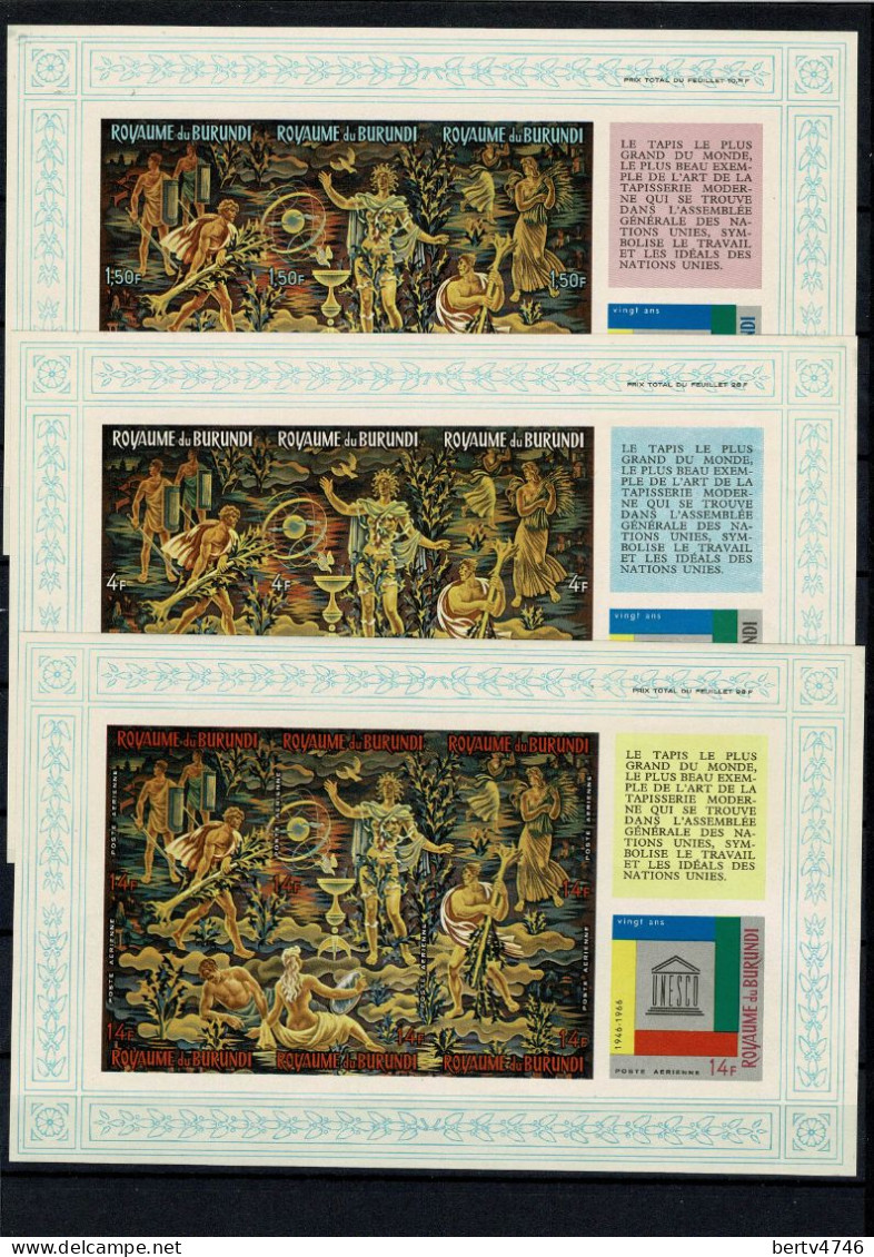 Burundi 1966 - Bl 11A**, 13A**, 15A** MNH Ongetand / Non Dent. - UNESCO (5 Scans) - Nuevos