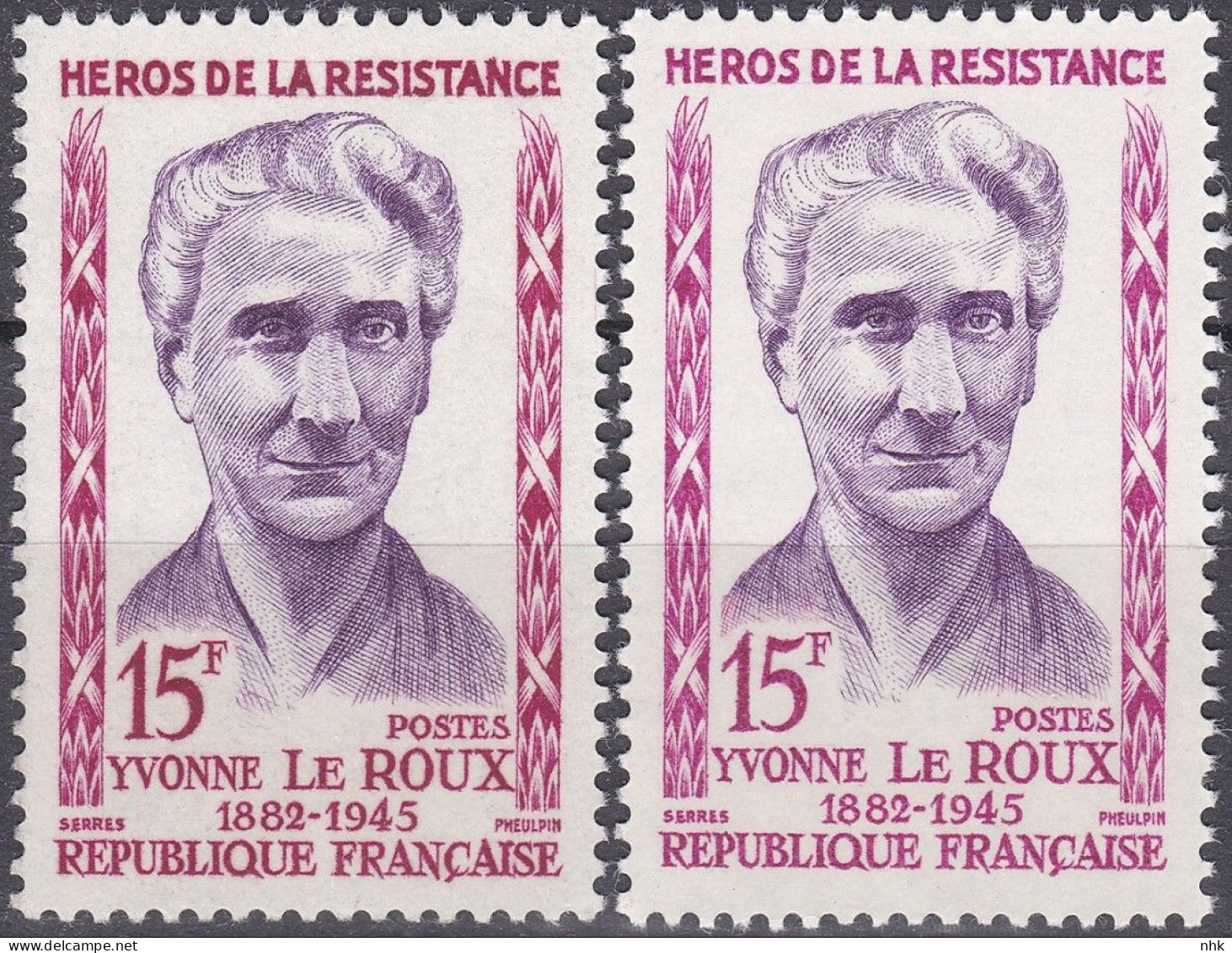 18196 Variété : N° 1199 Yvonne Le Roux Double-frappe Du Violet + Normal    ** - Unused Stamps