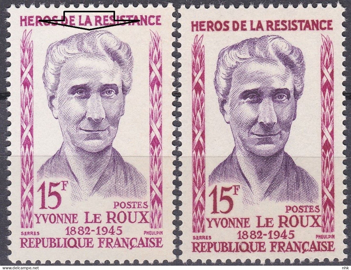 18197 Variété : N° 1199 Yvonne Le Roux Impression Défectueuse Du Violet ** - Unused Stamps