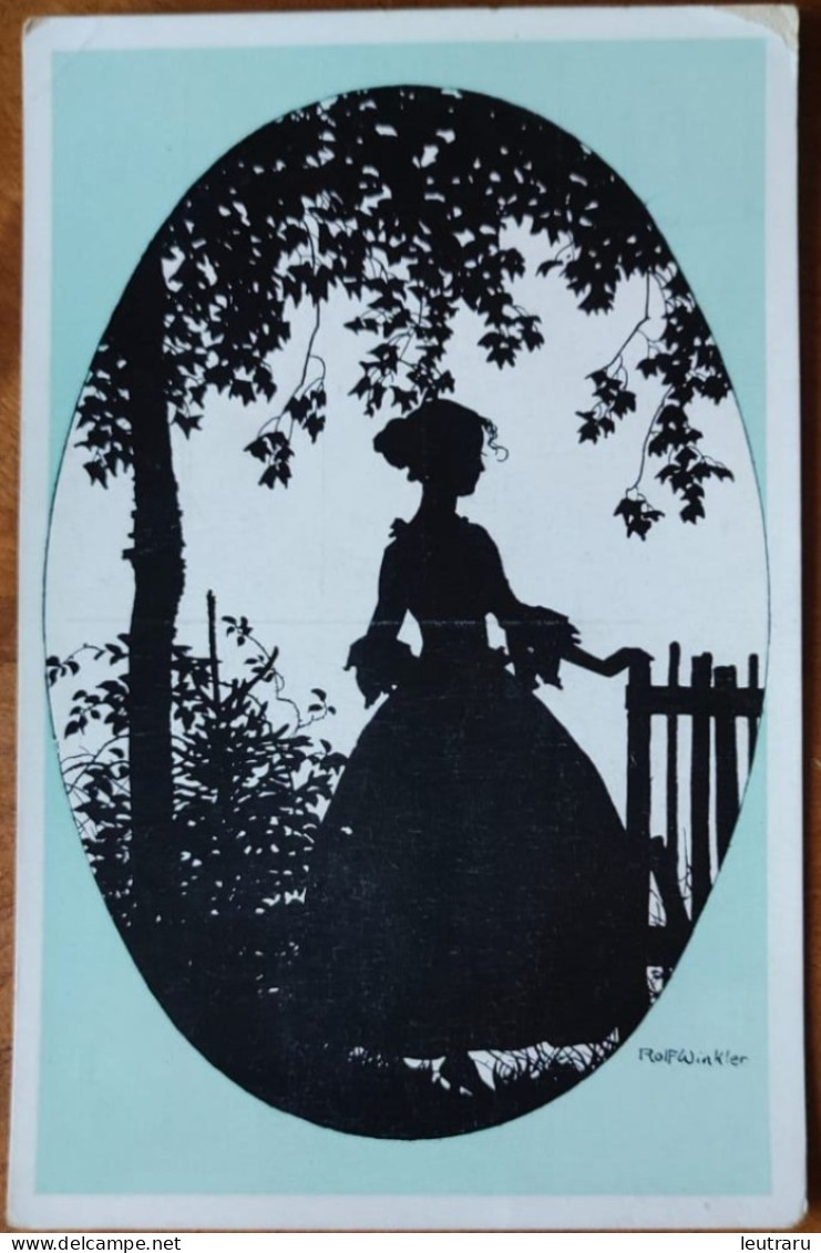 Rolf Winkler Artist Signed Postcard 140/1342 Woman In A Dress - Scherenschnitt - Silhouette