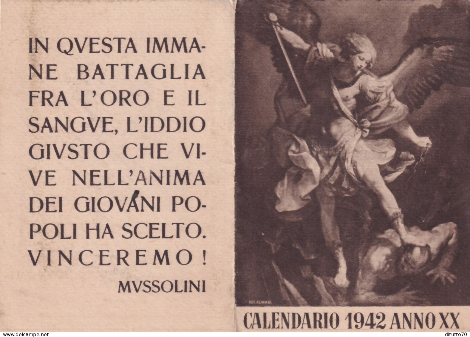 Calendarietto - San Michele - Con Frasi Di Mussolini  - Anno 1942 - Petit Format : 1941-60