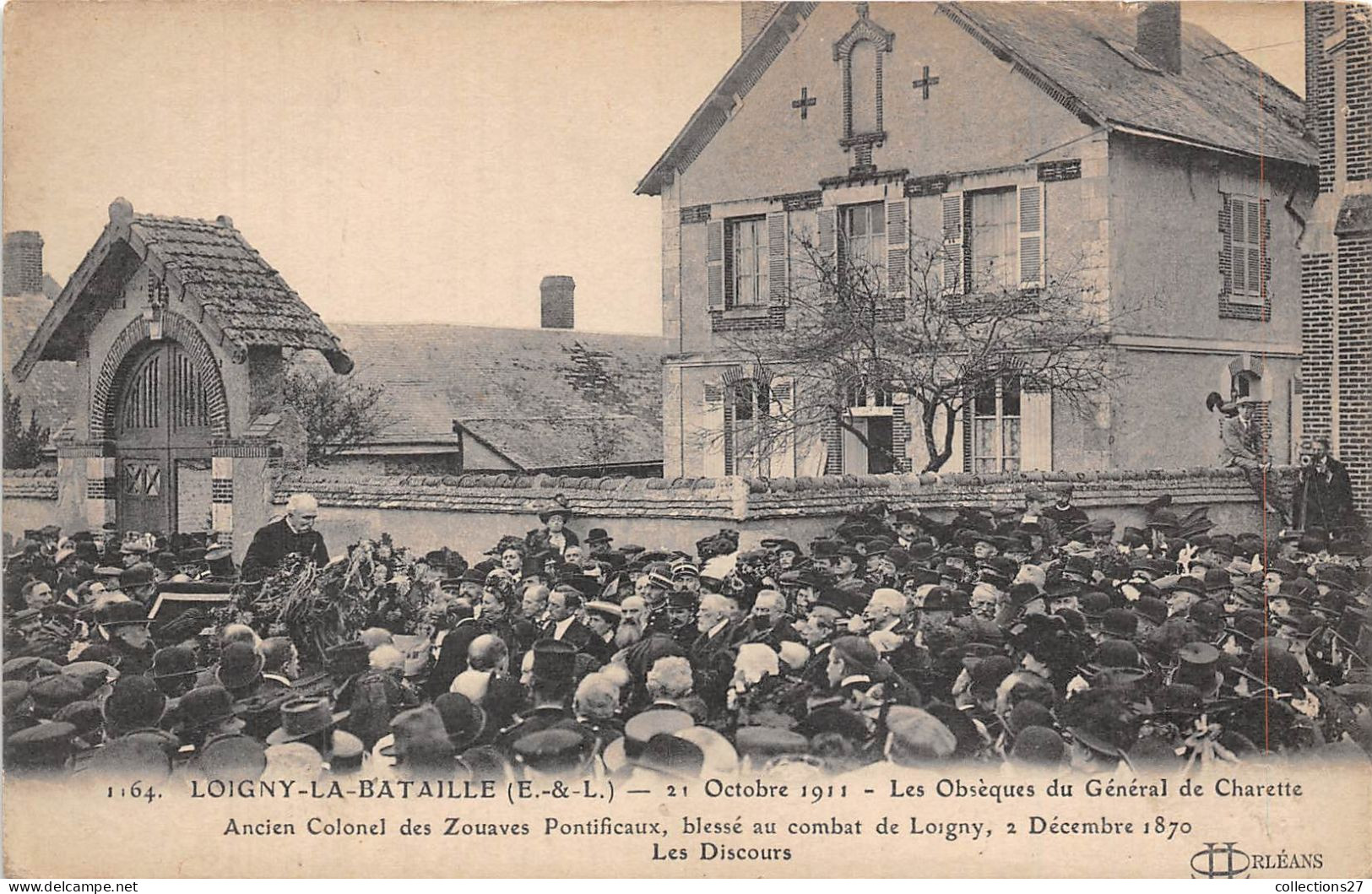 28-LOIGNY-LA-BATAILLE- 21 OCTOBRE 1911 LES OBSEQUES DU GEL DE CHARETTE ANCIEN COLONAL DES ZOUAVES PONTIFICAUX... - Loigny