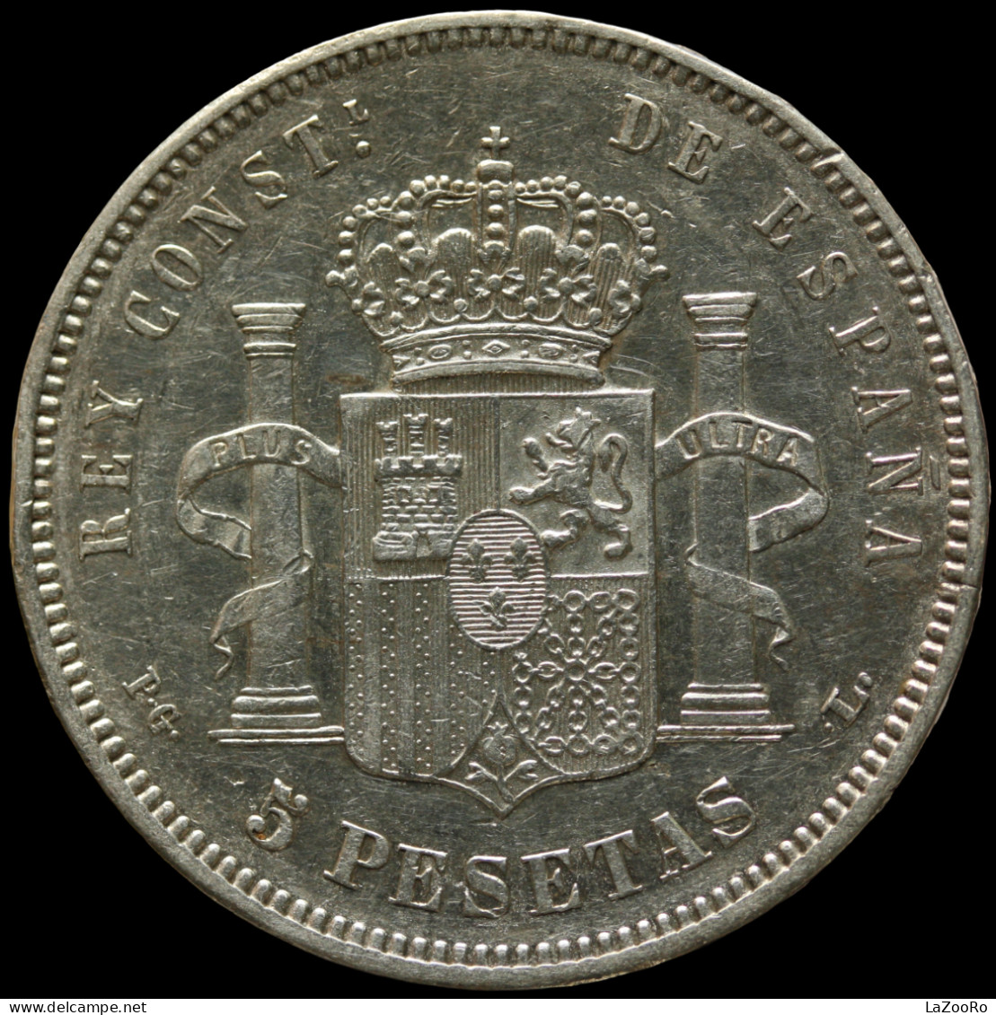 LaZooRo: Spain 5 Pesetas 1893 XF - Silver - First Minting