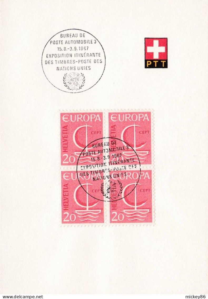Suisse - 1967 -Souvenir-Bloc De 4 EUROPA 20...cachet Poste Automobile 3--Expo Itinérante Tps Nations Unies - Marcofilie