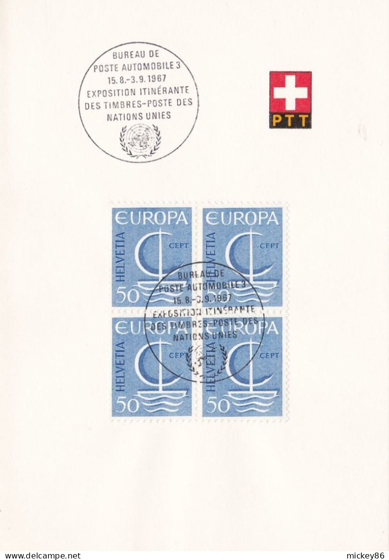 Suisse - 1967 -Souvenir-Bloc De 4 EUROPA 50...cachet Poste Automobile 3--Expo Itinérante Tps Nations Unies - Postmark Collection