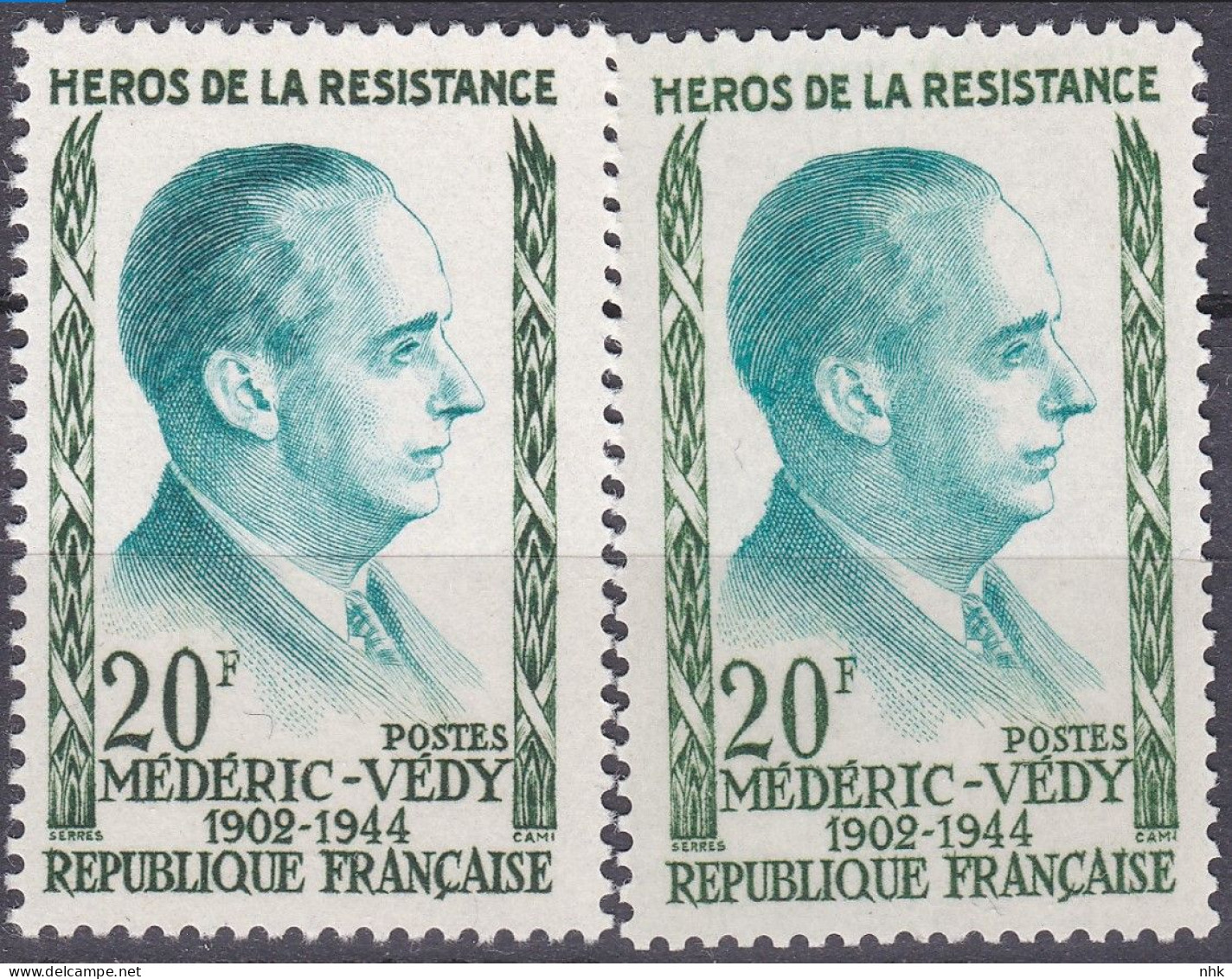 18199 Variété : N° 1200 Médéric-Védy Vert Clair Au Lieu De Vert Foncé + Normal  ** - Unused Stamps