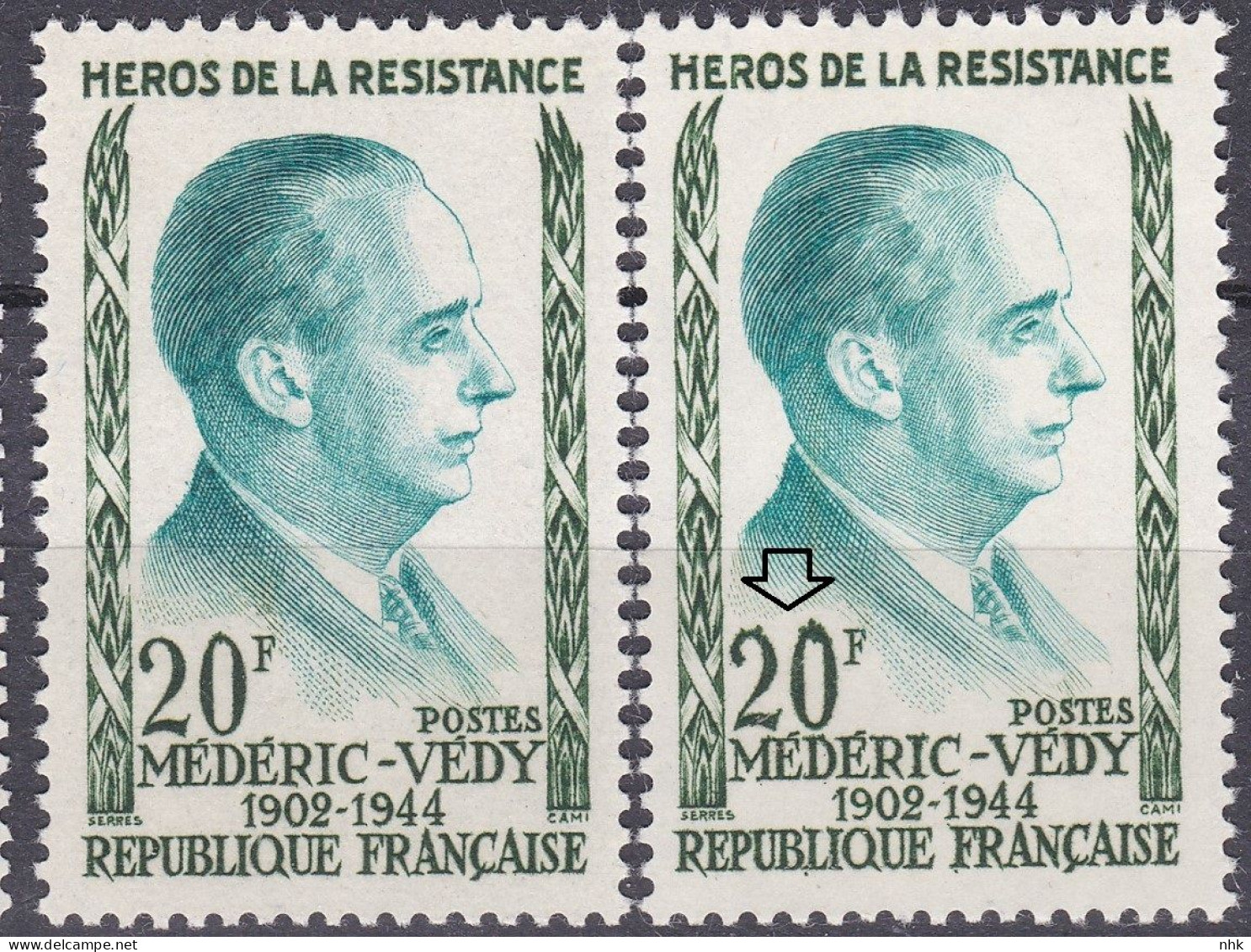 18200 Variété : N° 1200 Médéric-Védy Faciale Empatée + Normal  ** - Neufs