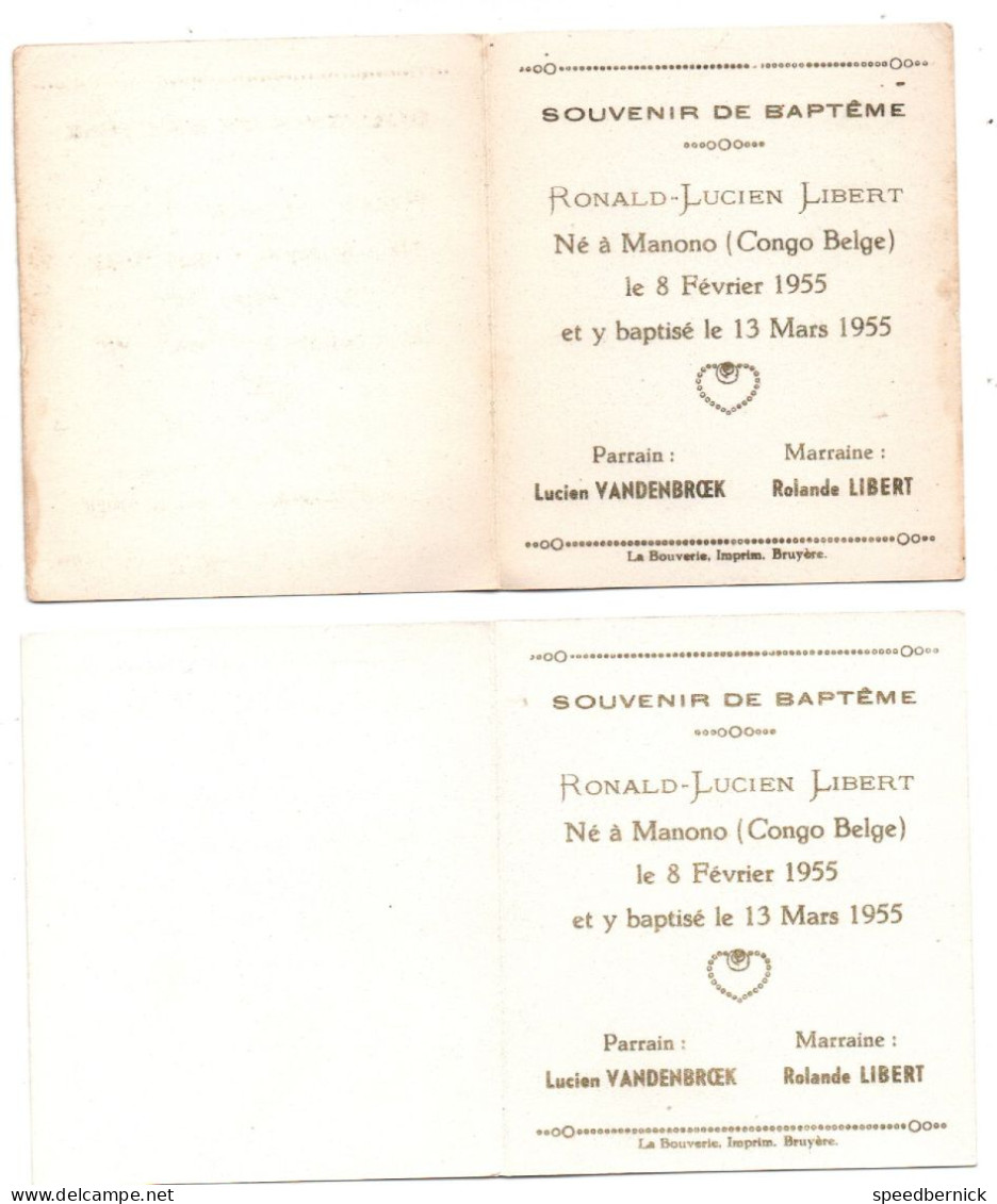 28880  Faire Part Naissance Baptême MANONO CONGO Belge -1955 Ronald LIBERT Belgique - Nacimiento & Bautizo