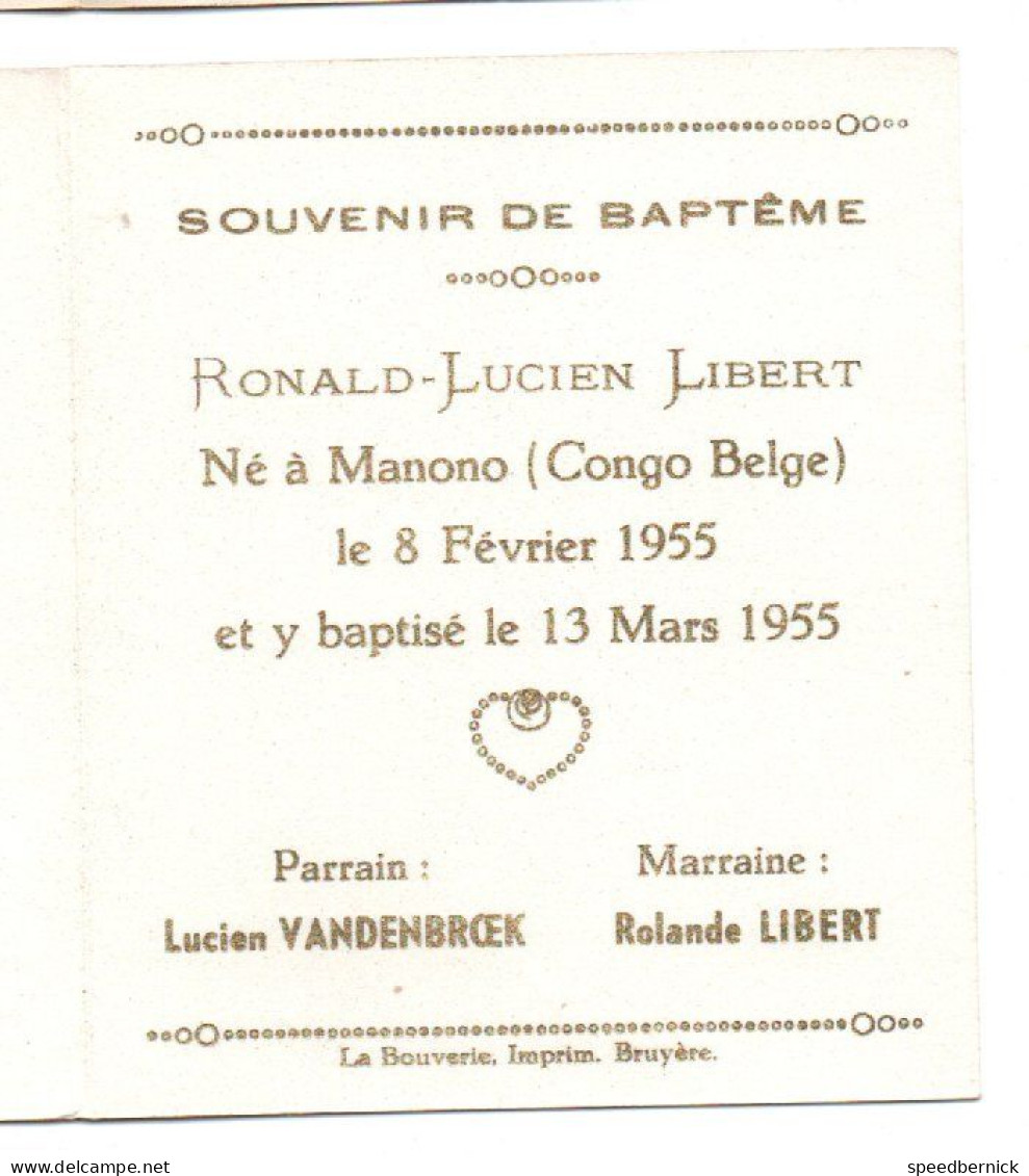 28880  Faire Part Naissance Baptême MANONO CONGO Belge -1955 Ronald LIBERT Belgique - Nacimiento & Bautizo