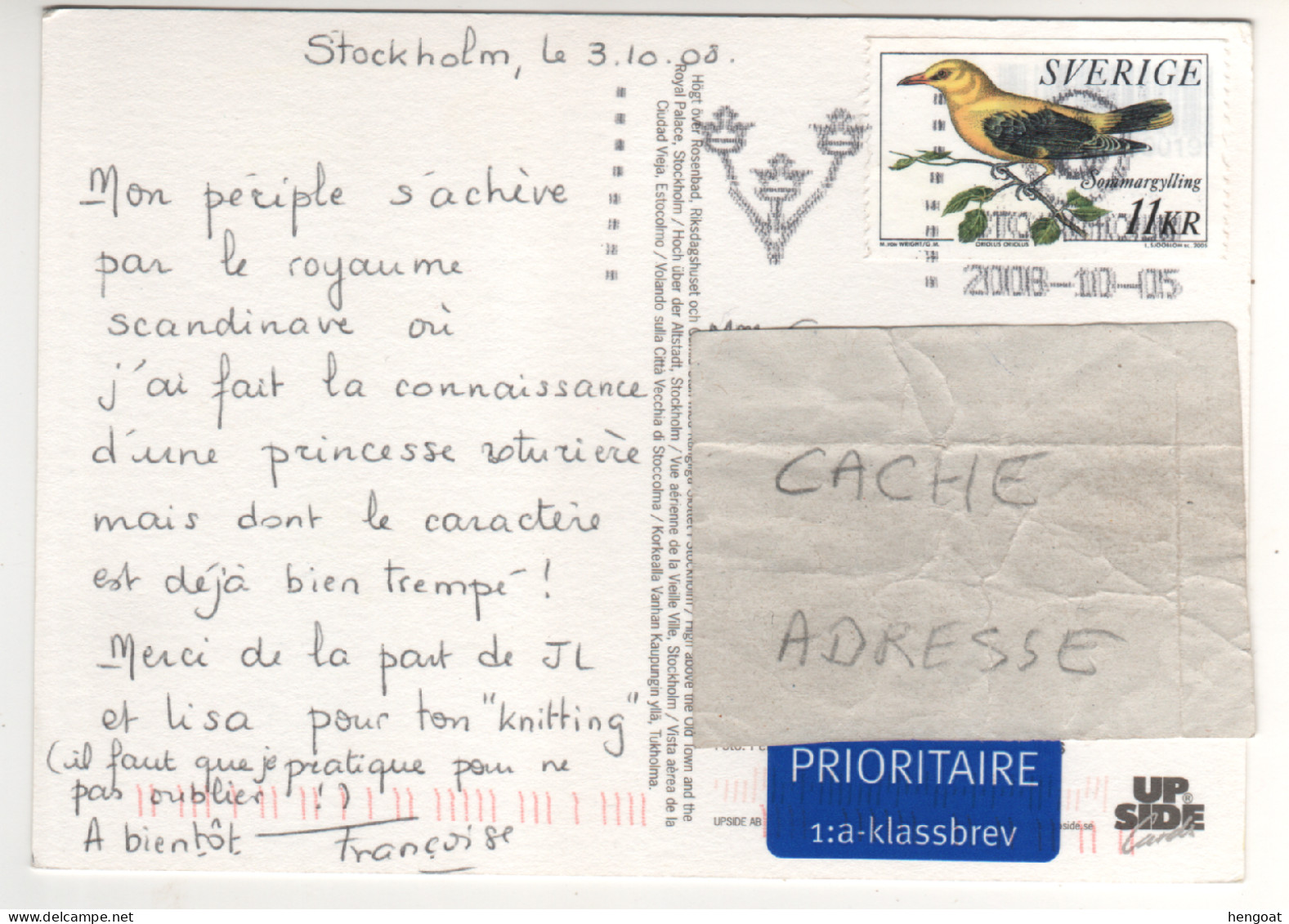 Timbre , Stamp " Oiseau : Oriolus Oriolus "  Sur CP , Carte , Postcard Du 05/10/2008 - Storia Postale