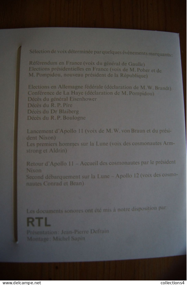 DE GAULLE POMPIDOU  APOLLO 11 HOMMES SUR LE LUNE  ET + PANORAMA MONDIAL RTL 1969 RARE 2 33T SUISSE FORMAT EP VALEUR++++ - Spezialformate