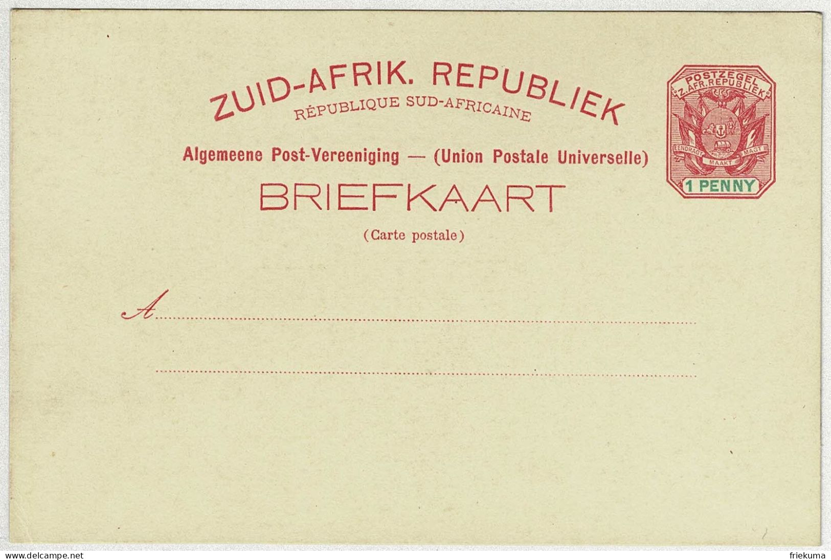 Südafrika /Zuid-Afrik. Republiek Transvaal, Briefkaart / Carte Postale / Stationery, Wappen Im Achteck - Transvaal (1870-1909)