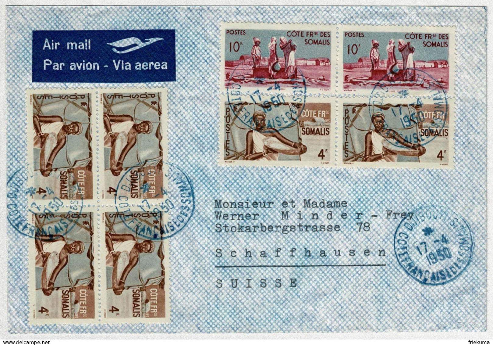 Somalis / Französisch Somaliküste 1950, Luftpostbrief / Air Mail Nach Schaffhausen (Schweiz) - Covers & Documents