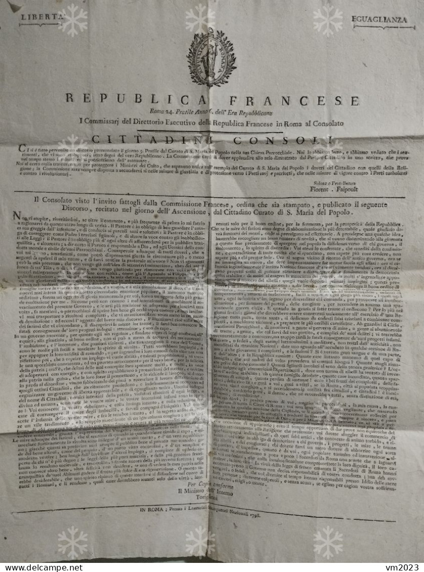 Italy France Napoleon Occupation Roma 1798 Repubblica Romana Francese. Chiesa S. Maria Del Popolo. 45x57 Cm. - Affiches