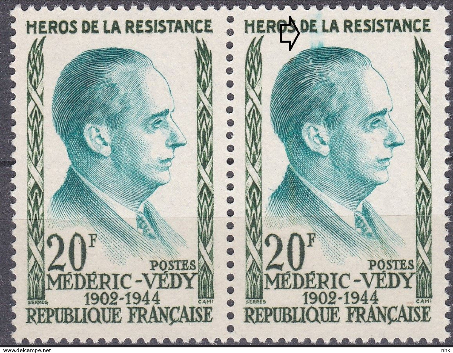 18212 Variété : N° 1200 Médéric-Védy Défaut D'essuyage Tenant à Normal ** - Unused Stamps